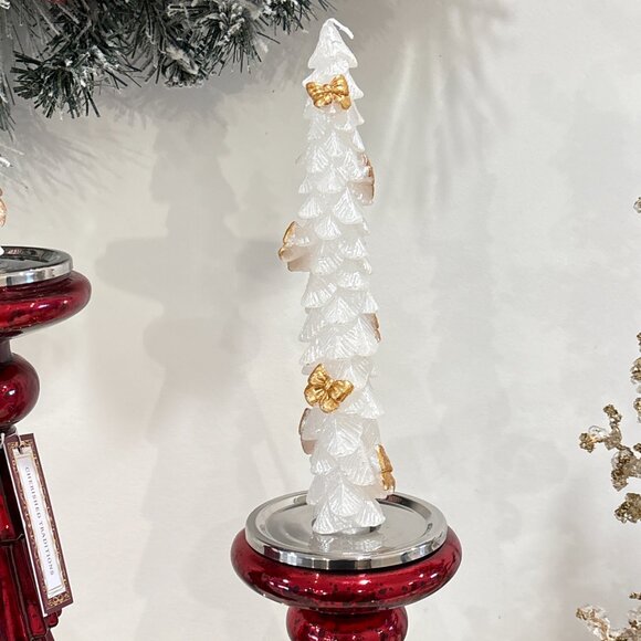 Christmas Holiday Tree Tired Red Mercury Glass Pillar Candle Tapers Holder PAIR - Picture 9 of 10